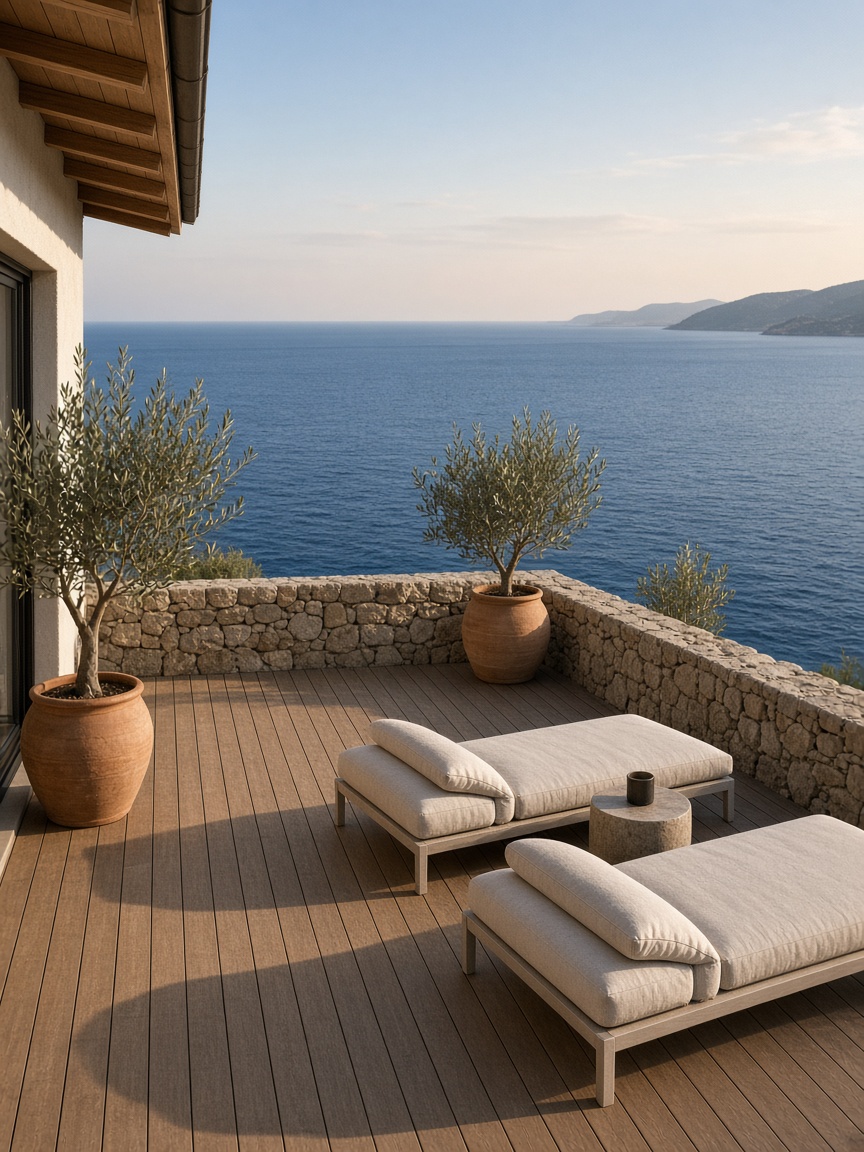 Terrasse de villa face à la Méditerranée
