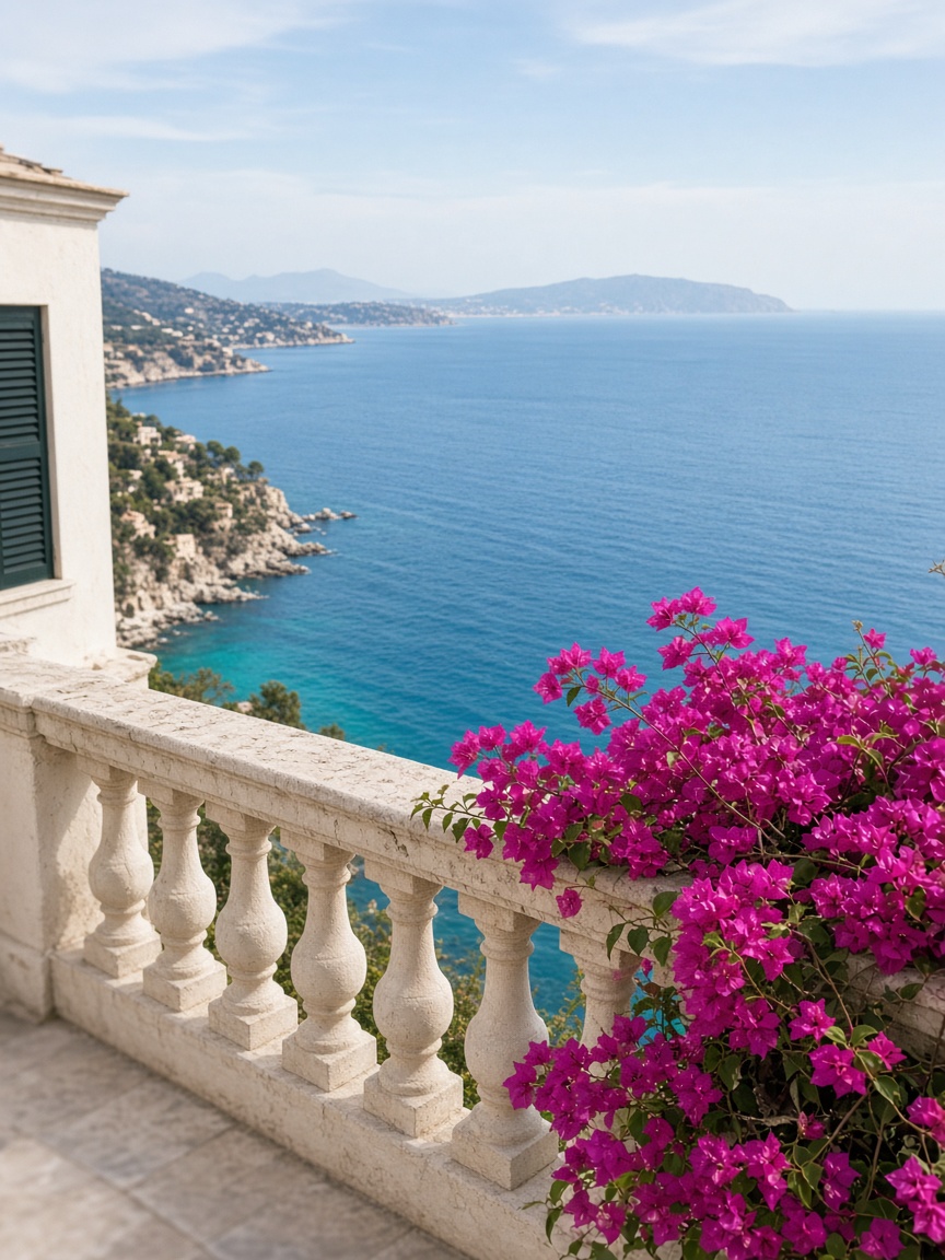 Vue sur mer depuis une terrasse de villa